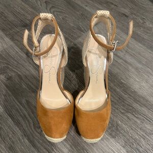 Jessica Simpson Tan Suede Espadrille Wedges